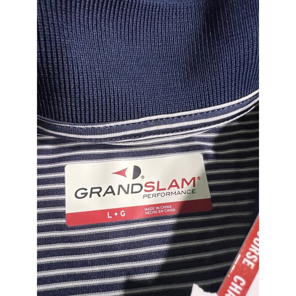 NWT MENS GRAND SLAM PERFORMANCE Peacoat Striped POLO GOLF SHIRT SIZE Large - Picture 5 of 10
